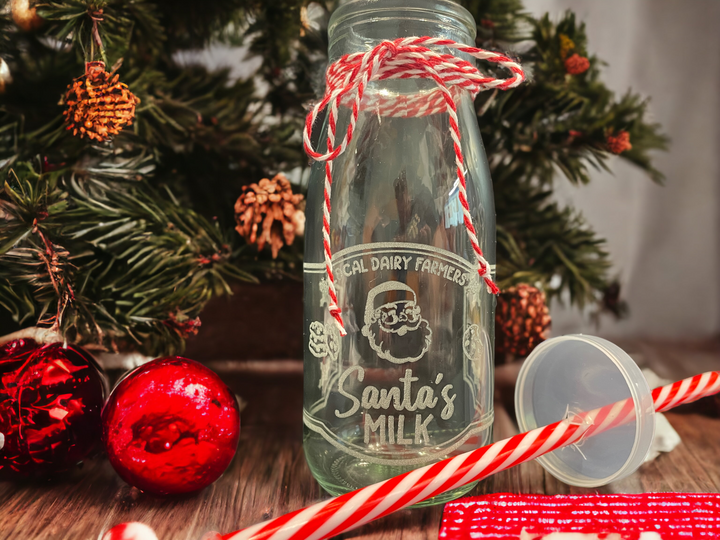 Santa's Milk Glass Bottles - Premium drinkware from Pat's Monograms - Just $12.95! Shop now at Pat's Monograms