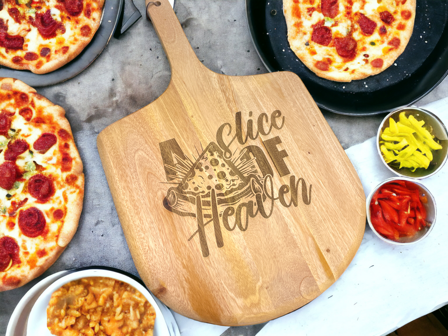 A Slice of Heaven - Engraved Acacia Wood Pizza Peel - Premium Cookware from Pat's Monograms - Just $46.95! Shop now at Pat's Monograms