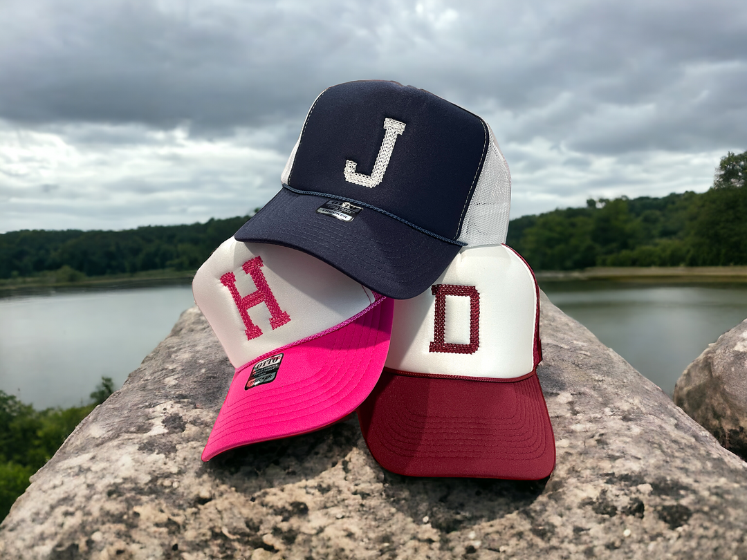 Embroidered Chain Stitch Trucker Hat - Premium Headwear from Pat's Monograms - Just $24.95! Shop now at Pat's Monograms