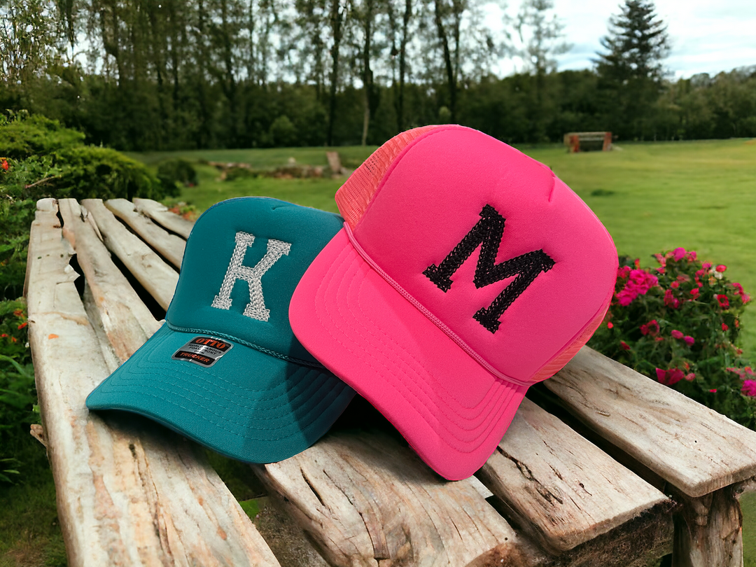 Embroidered Chain Stitch Trucker Hat - Premium Headwear from Pat's - Just $24.95! Shop now at Pat's Monograms