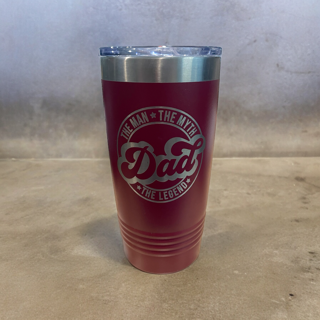 Dad - The Man The Myth The Legend - 20oz. Laser Engraved Tumbler - Premium drinkware from Pat's Monograms - Just $24.95! Shop now at Pat's Monograms