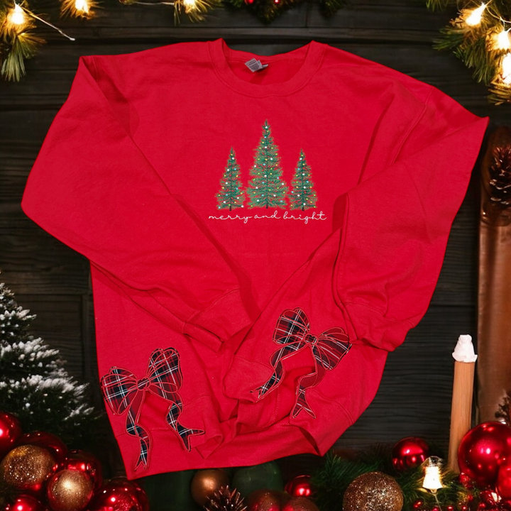 Merry and Bright  - Side Bow Sweatshirt - Premium Christmas Shirts from Pat's Monograms - Just $64.95! Shop now at Pat's Monograms