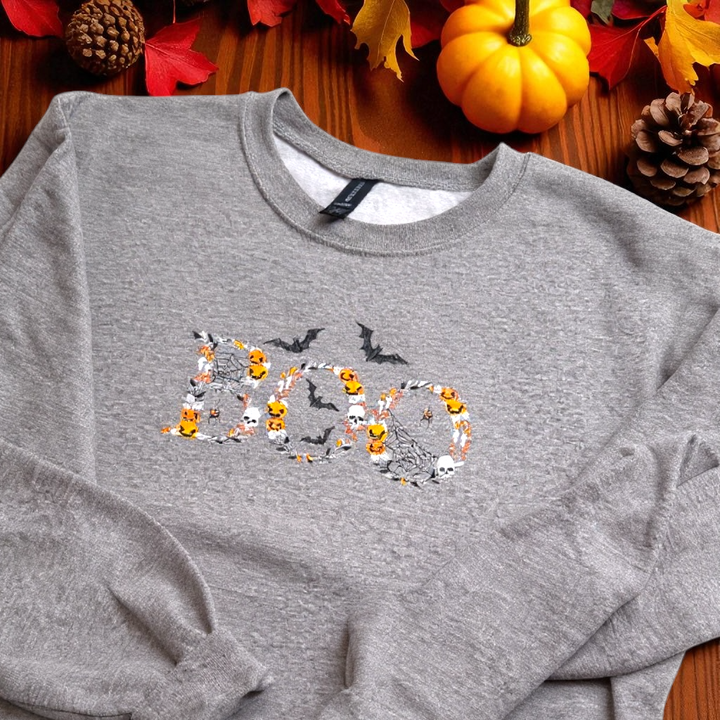 Embroidered Boo Shirts - Just in Time for Spooky Season - Premium Sweatshirt from Pat's Monograms - Just $27.95! Shop now at Pat's Monograms