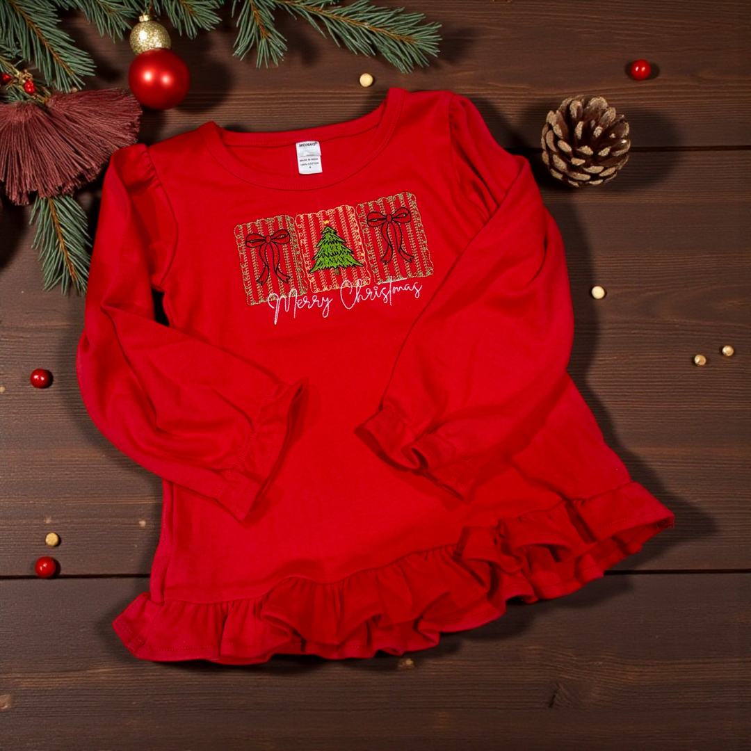 Merry Christmas Embroidered Shirt, Gown or Onesie - Premium Christmas Shirts from Pat's Monograms - Just $19.95! Shop now at Pat's Monograms
