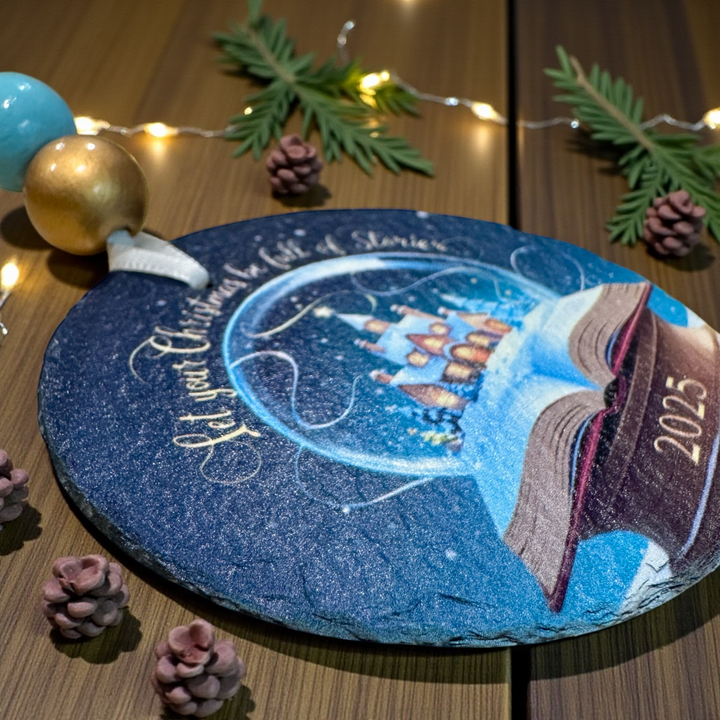 Let Your Christmas Be Full of Stories - Slate UV Printed Ornament - Premium Christmas Ornament from Pat's Monograms - Just $12.95! Shop now at Pat's Monograms