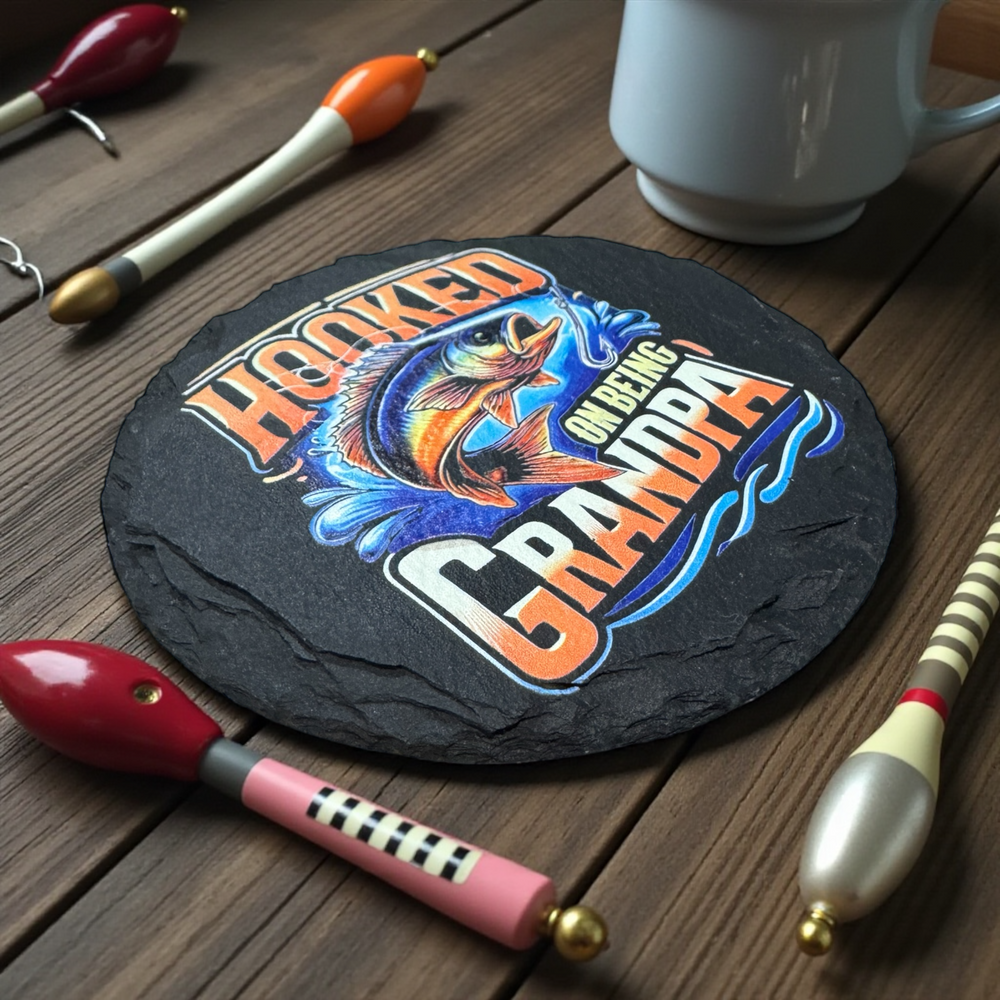 Hooked on Being Grandpa - Premium barware from Pat's Monograms - Just $8.75! Shop now at Pat's Monograms