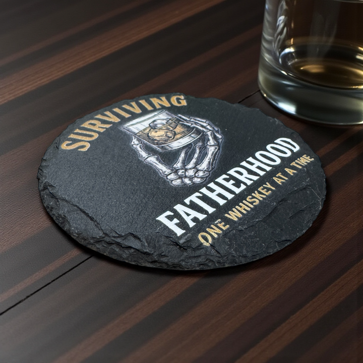 Surviving Fatherhood Slate Coaster - Premium barware from Pat's Monograms - Just $8.75! Shop now at Pat's Monograms