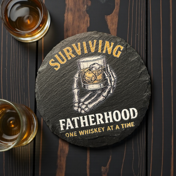 Surviving Fatherhood Slate Coaster - Premium barware from Pat's Monograms - Just $8.75! Shop now at Pat's Monograms