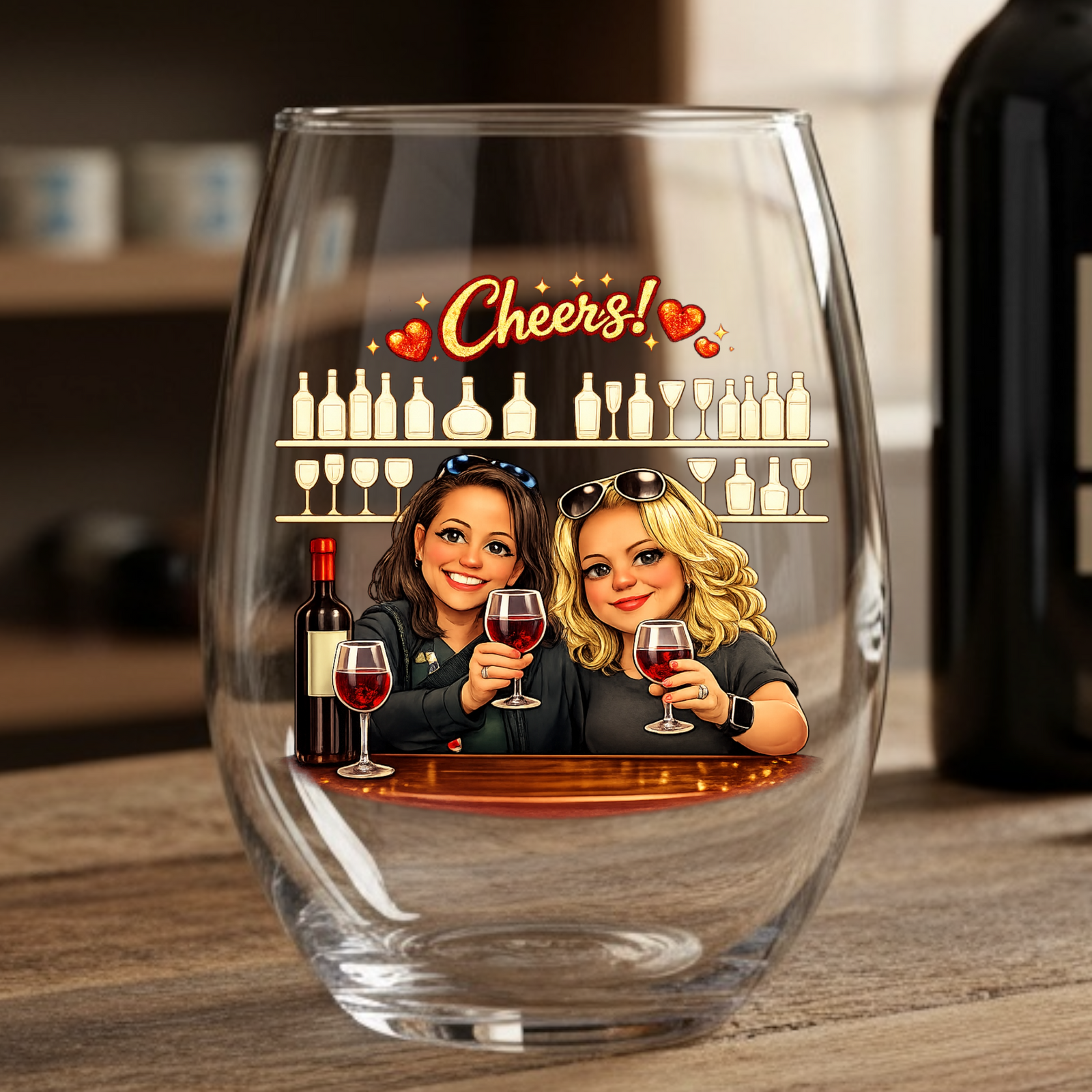 "Cheers" Custom Caricature glass - Premium drinkware from Pat's Monograms - Just $22.95! Shop now at Pat's Monograms