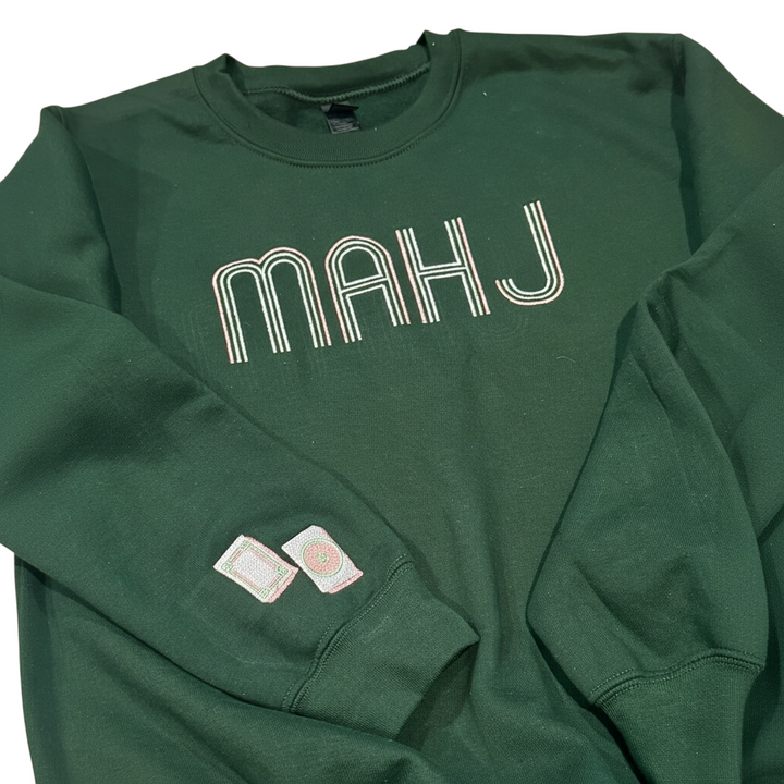 Mahjong Crewneck Sweatshirt with Retro Embroidery - Premium Sweatshirt from Pat's Monograms - Just $42! Shop now at Pat's Monograms
