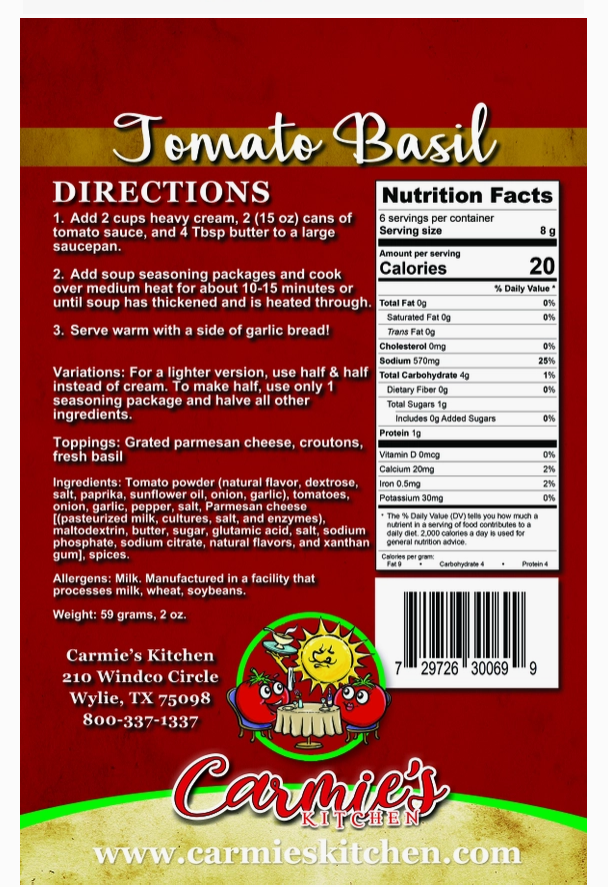 Tomato Basil Soup Mix - Premium gourmet Foods from Carmie's Kitchen - Just $8.50! Shop now at Pat's Monograms
