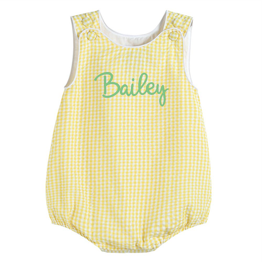 Classic Yellow Gingham Baby Bubble Romper - Premium Baby & Toddler Outfits from Lil Cactus - Just $29.95! Shop now at Pat's Monograms