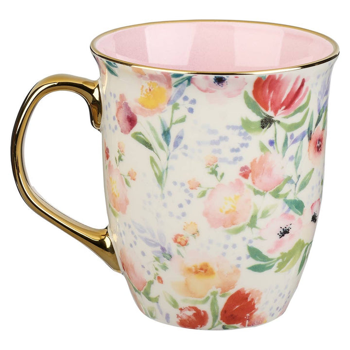 Mug Pink/White Floral Strength & Dignity Prov. 31:25 - Premium Christian Gift Items from Christian Art Gifts - Just $10.95! Shop now at Pat's Monograms