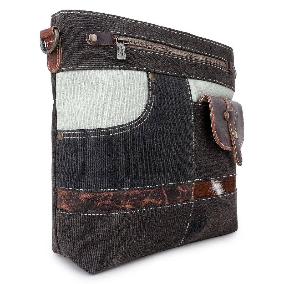 Canvas Cowhide & Leather Women Crossbody - Platinum/ Black - Premium crossbody from Sixtease Bags USA - Just $45! Shop now at Pat's Monograms