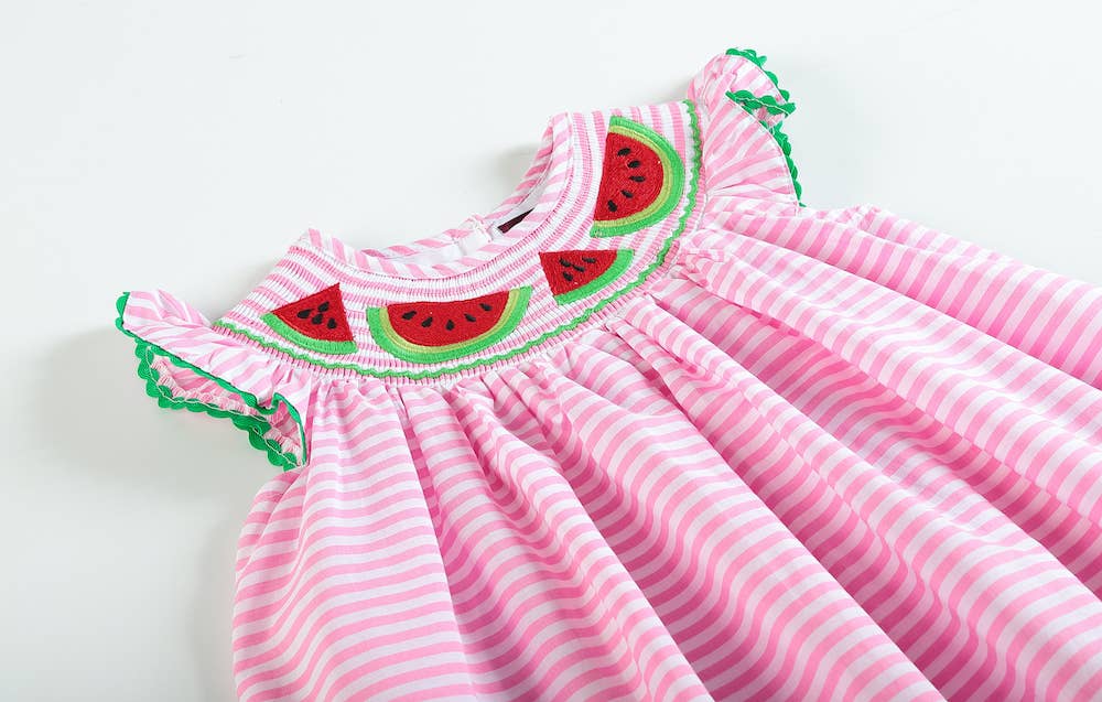 Pink Stripe Watermelon Smocked Bishop Dress - Premium Baby & Toddler Dresses from Lil Cactus - Just $38.95! Shop now at Pat's Monograms