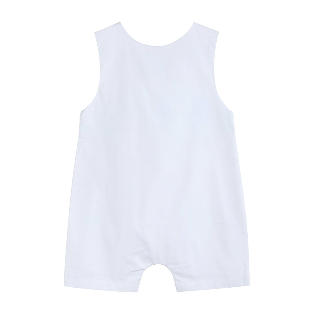 White and Blue Holy Crosses Smocked Overalls - Premium Baby & Toddler Outfits from Lil Cactus - Just $38.95! Shop now at Pat's Monograms