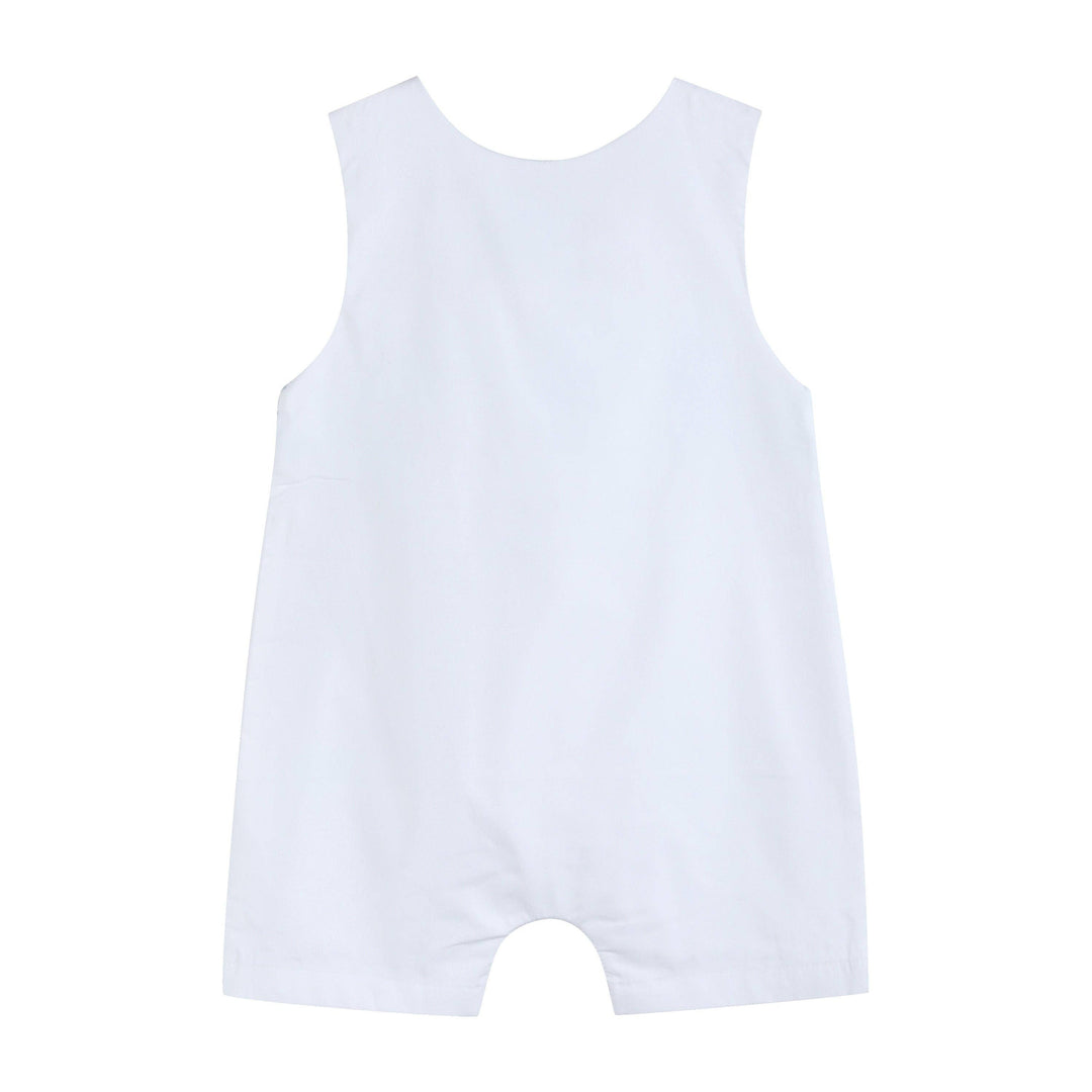 White and Blue Holy Crosses Smocked Overalls - Premium Baby & Toddler Outfits from Lil Cactus - Just $38.95! Shop now at Pat's Monograms