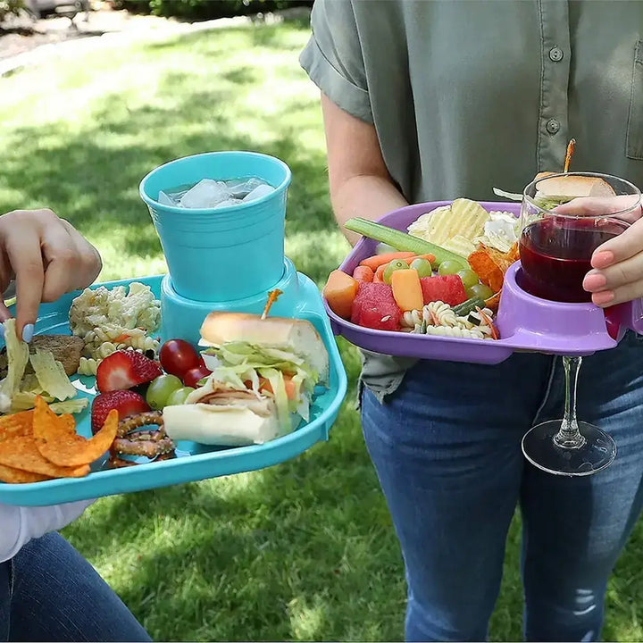 Reusable Party Plates w/ Cup Holder - Set of 4 - Charcoal - Premium Kitchen Accessories from Fancy Panz - Just $19.95! Shop now at Pat's Monograms