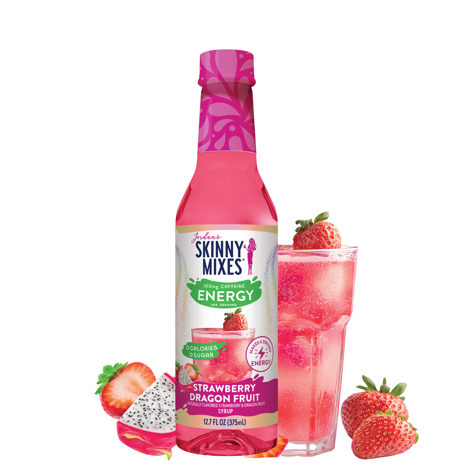 Sugar Free Strawberry Dragon Fruit Energy Syrup - 375ml - Premium syrup from Jordan's Skinny Mixes - Just $6.95! Shop now at Pat's Monograms