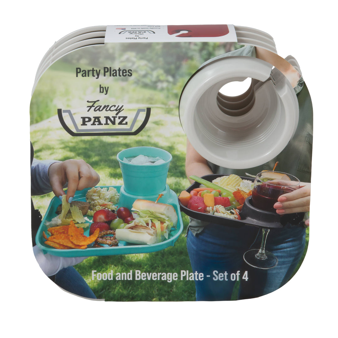 Reusable Party Plates w/ Stemware Holder - Set of 4 - White - Premium Kitchen Accessories from Fancy Panz - Just $19.95! Shop now at Pat's Monograms