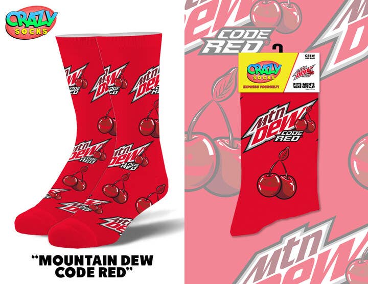 Mountain Dew Code Red - Mens Crew Folded - Premium socks from Crazy Socks - Just $8! Shop now at Pat's Monograms
