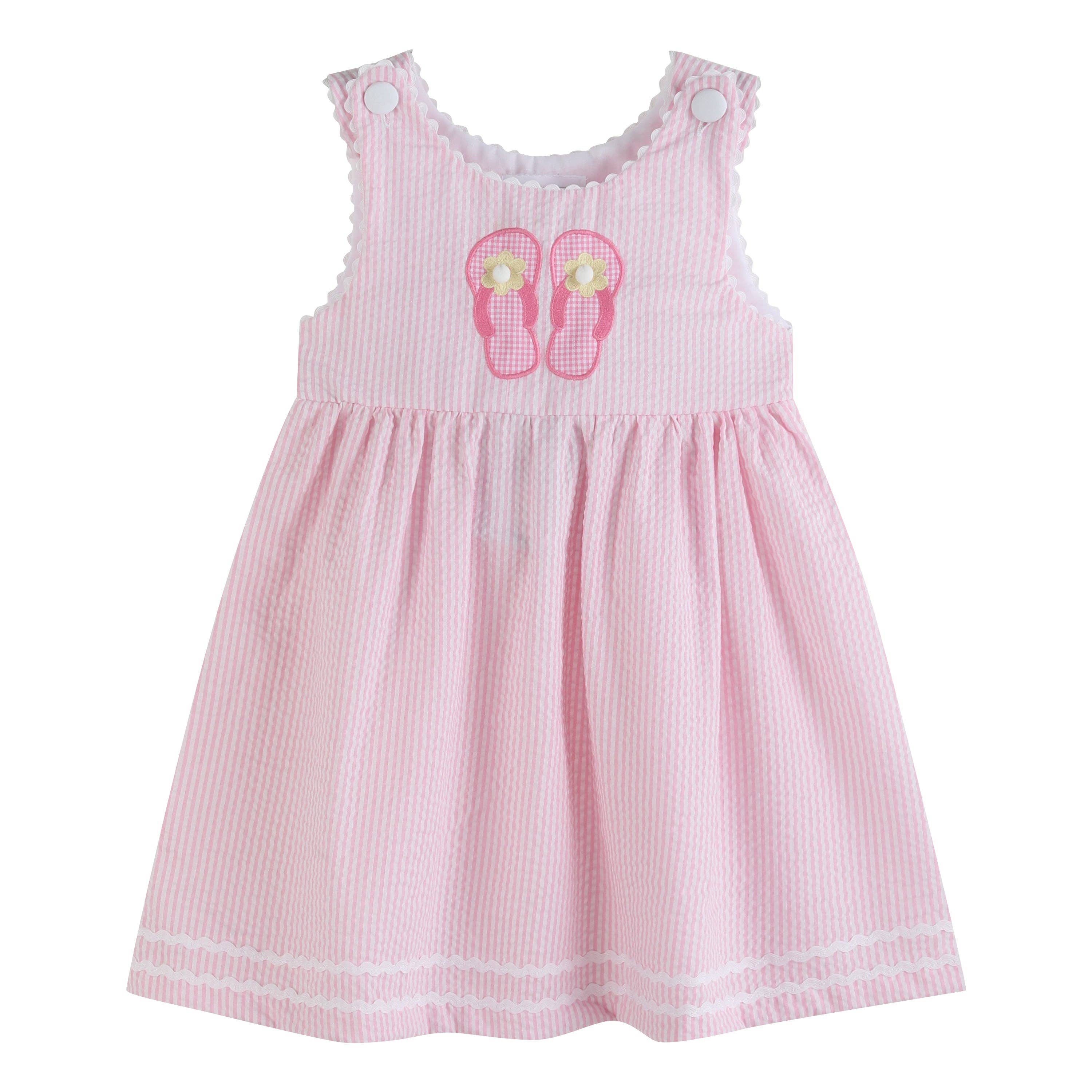 Pink Seersucker Pom Pom Flipflops Dress - Premium  from Lil Cactus - Just $26.95! Shop now at Pat's Monograms