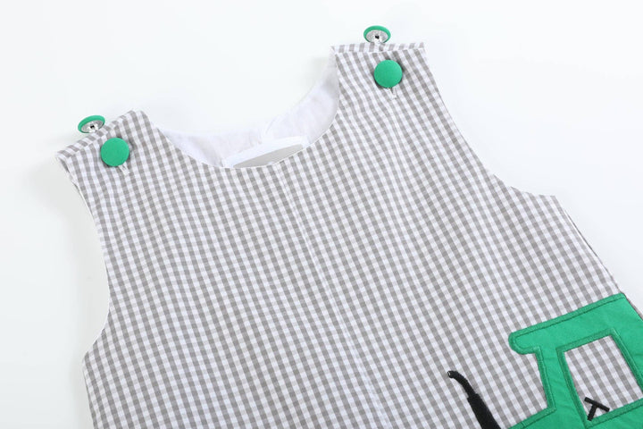 Gray Gingham Green Tractor Applique Shortalls - Premium Baby & Toddler Outfits from Lil Cactus - Just $36.95! Shop now at Pat's Monograms