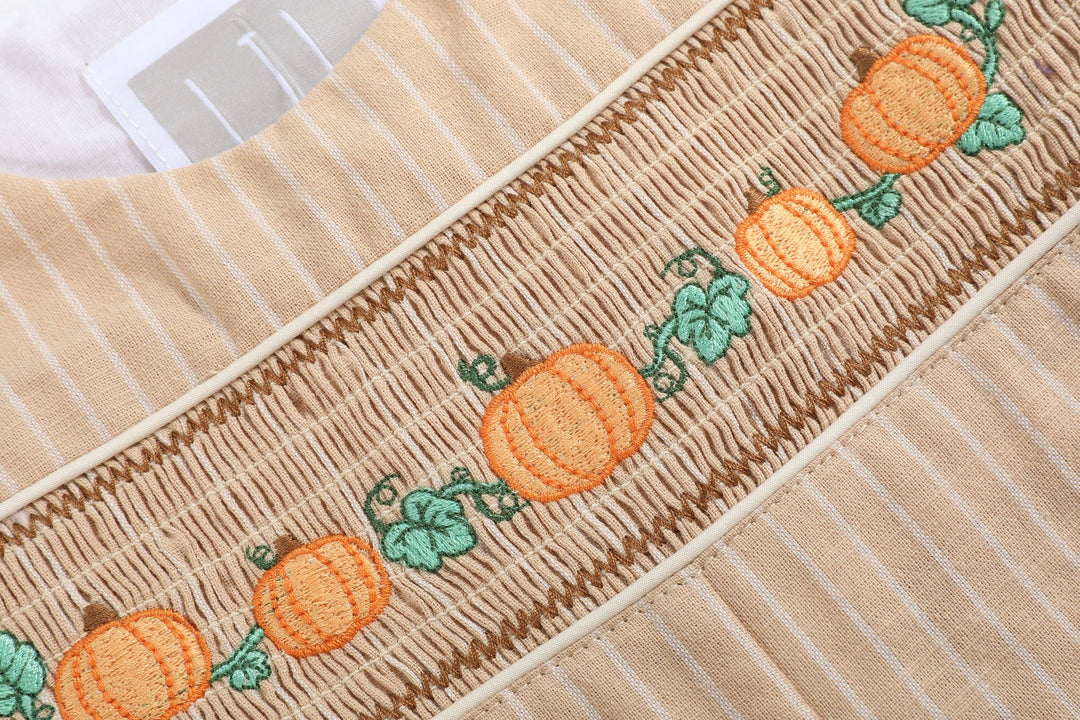 Light Brown Pinstripe Pumpkin Smocked Overalls - Premium Baby & Toddler Outfits from Lil Cactus - Just $38.95! Shop now at Pat's Monograms