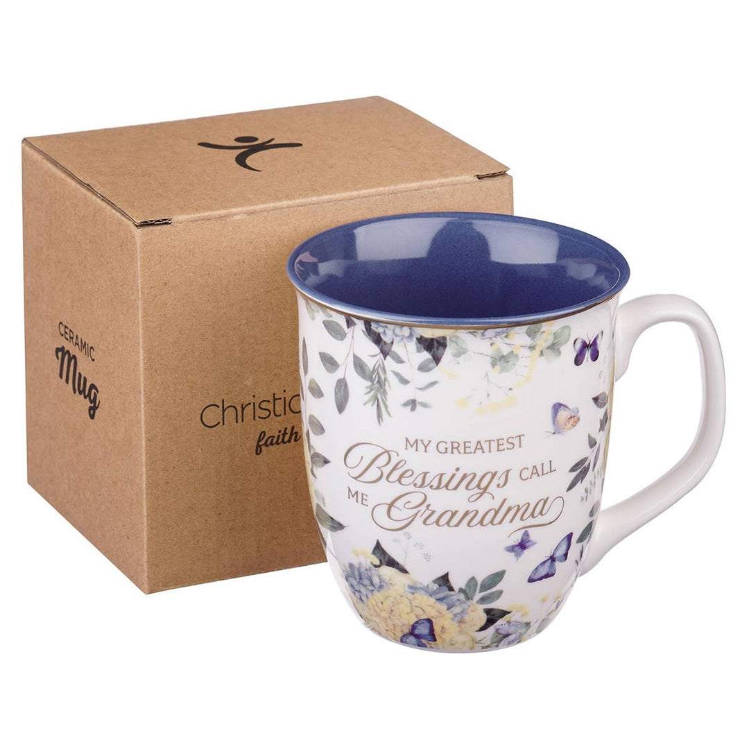 Mug Blue Floral Greatest Blessings Grandma Prov. 31:25 - Premium Christian Gift Items from Christian Art Gifts - Just $10.95! Shop now at Pat's Monograms