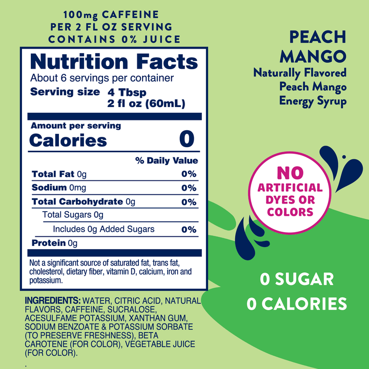 Sugar Free Peach Mango Energy Syrup - 375ml - Premium  from Jordan's Skinny Mixes - Just $6.95! Shop now at Pat's Monograms