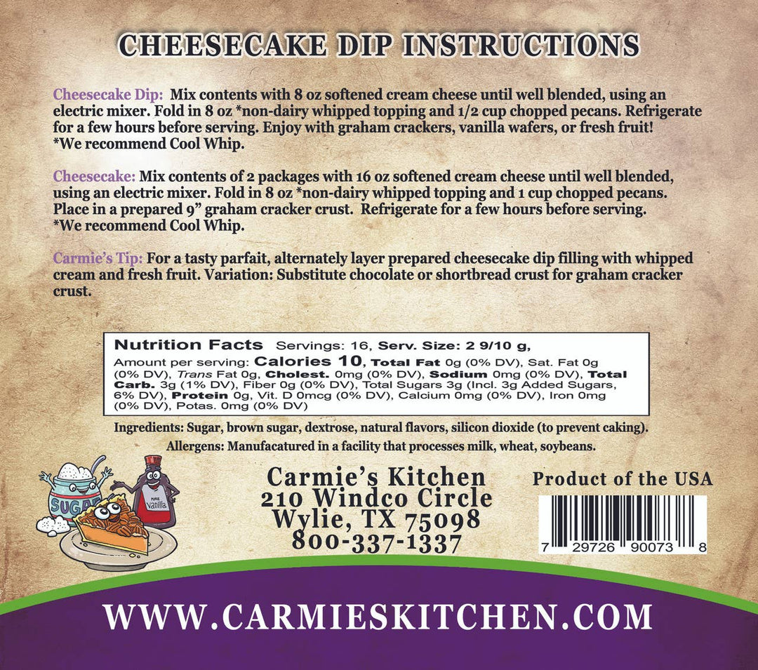 Pecan Pie Cheesecake Dip Mix - Premium Gourmet Foods from Carmie's Kitchen - Just $5! Shop now at Pat's Monograms