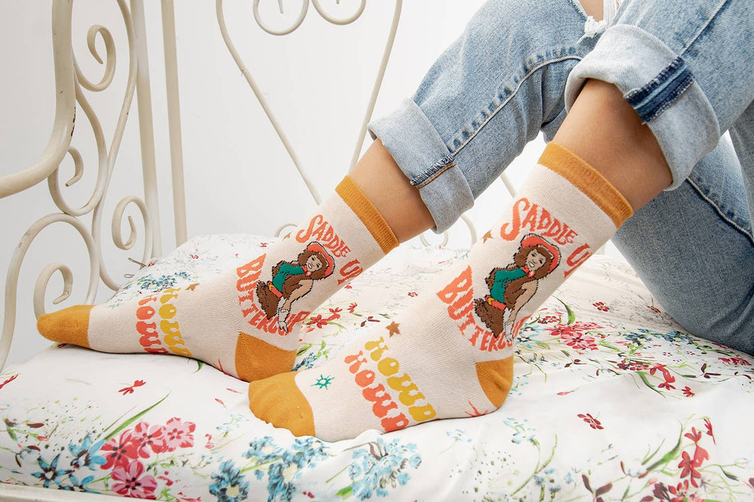 Saddle Up | Women's Funny Saying Cowgirl Crew Socks - Premium Socks from Oooh Yeah Socks/Sock It Up/Oooh Geez Slippers - Just $11.95! Shop now at Pat's Monograms