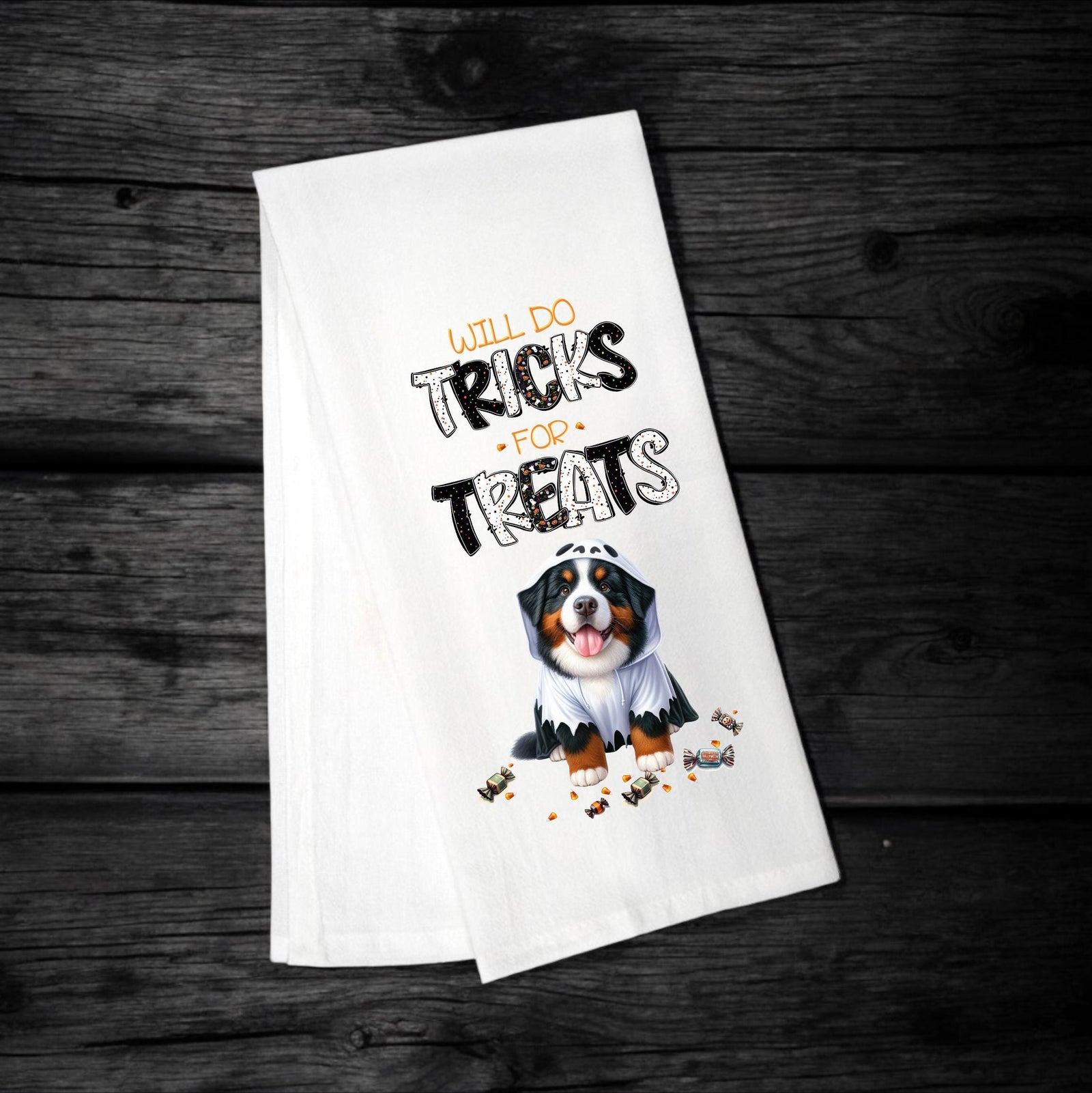 Bernese Mountain Dog - Will Do Tricks for Treats Tea Towel - Premium Kitchen Towel from Pat's Monograms - Just $14.95! Shop now at Pat's Monograms