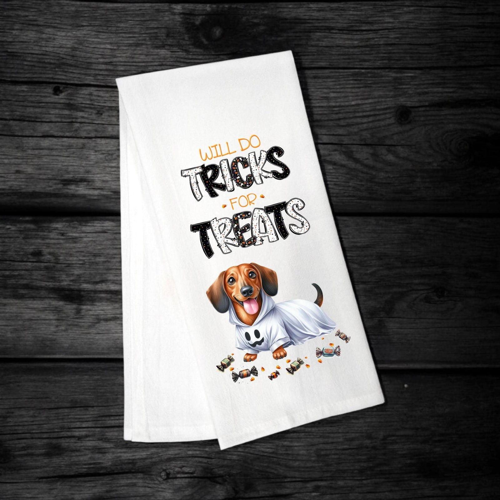 Dachshund - Will Do Tricks for Treats Tea Towel - Premium Kitchen Towel from Pat's Monograms - Just $14.95! Shop now at Pat's Monograms