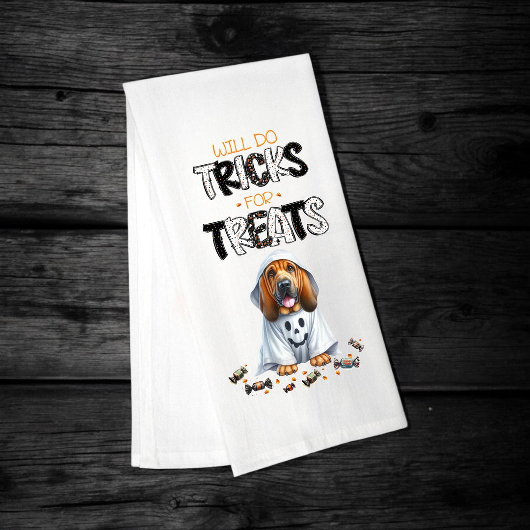 Bloodhound - Will Do Tricks for Treats Tea Towel - Premium Kitchen Towel from Pat's Monograms - Just $14.95! Shop now at Pat's Monograms