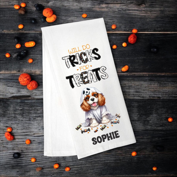 Cavalier King Charles - Will Do Tricks for Treats Tea Towel - Premium Kitchen Towel from Pat's Monograms - Just $14.95! Shop now at Pat's Monograms