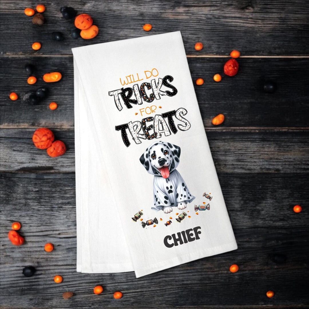 Dalmatian - Will Do Tricks for Treats Tea Towel - Premium Kitchen Towel from Pat's Monograms - Just $14.95! Shop now at Pat's Monograms