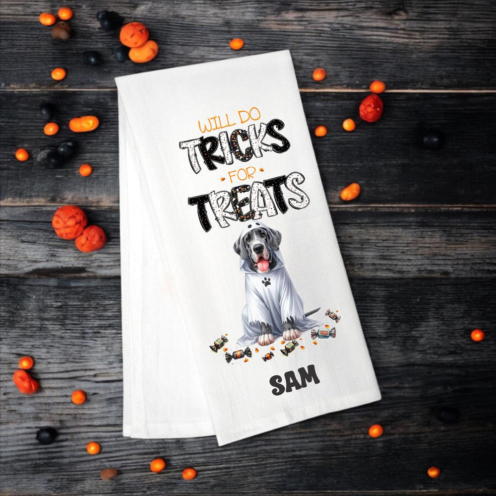 Great Dane - Will Do Tricks for Treats Tea Towel - Premium Kitchen Towel from Pat's Monograms - Just $14.95! Shop now at Pat's Monograms