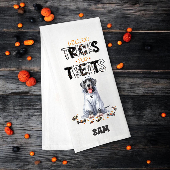 Great Dane - Will Do Tricks for Treats Tea Towel - Premium Kitchen Towel from Pat's Monograms - Just $14.95! Shop now at Pat's Monograms
