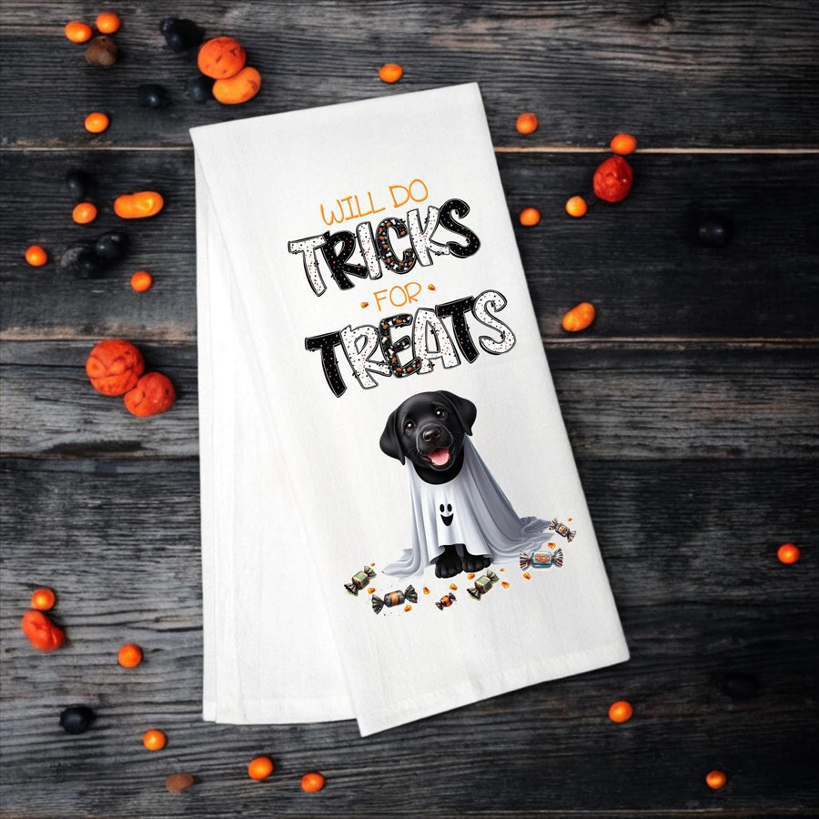 Black Labrador - Will Do Tricks for Treats Tea Towel - Premium Kitchen Towel from Pat's Monograms - Just $14.95! Shop now at Pat's Monograms