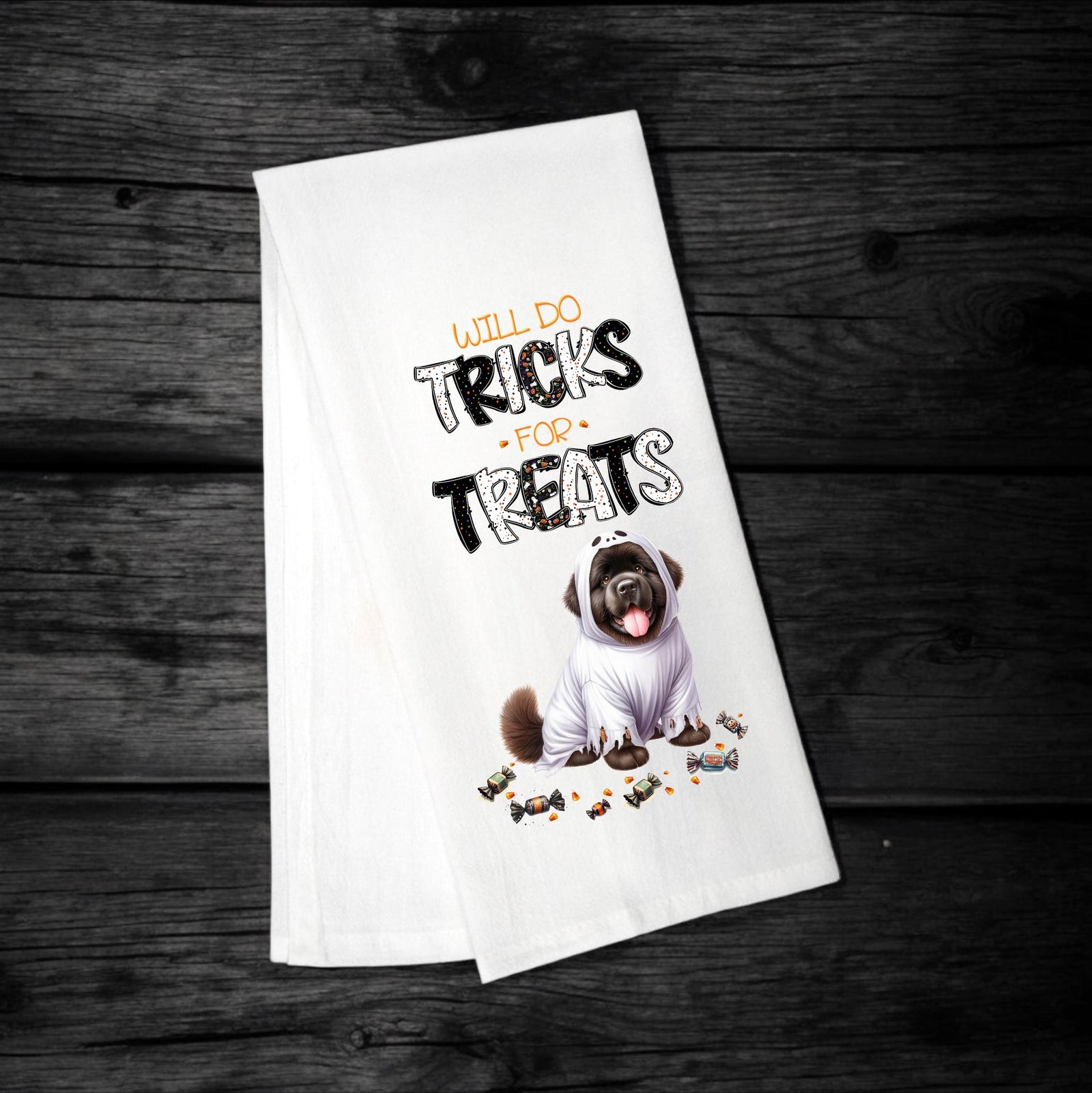 Newfoundland - Will Do Tricks for Treats Tea Towel - Premium Kitchen Towel from Pat's Monograms - Just $14.95! Shop now at Pat's Monograms