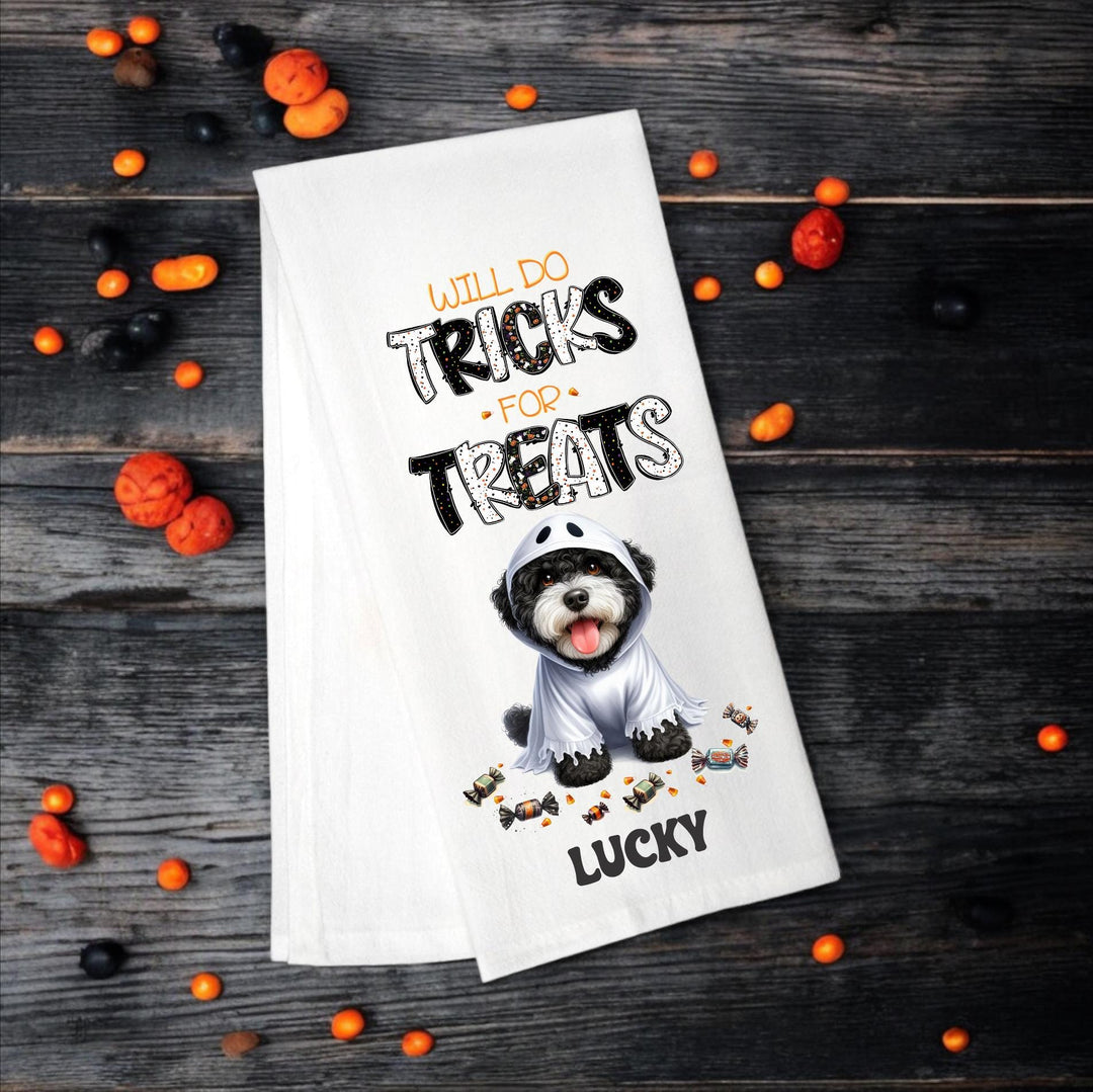 Portuguese Water Dog - Will Do Tricks for Treats Tea Towel - Premium Kitchen Towel from Pat's Monograms - Just $14.95! Shop now at Pat's Monograms