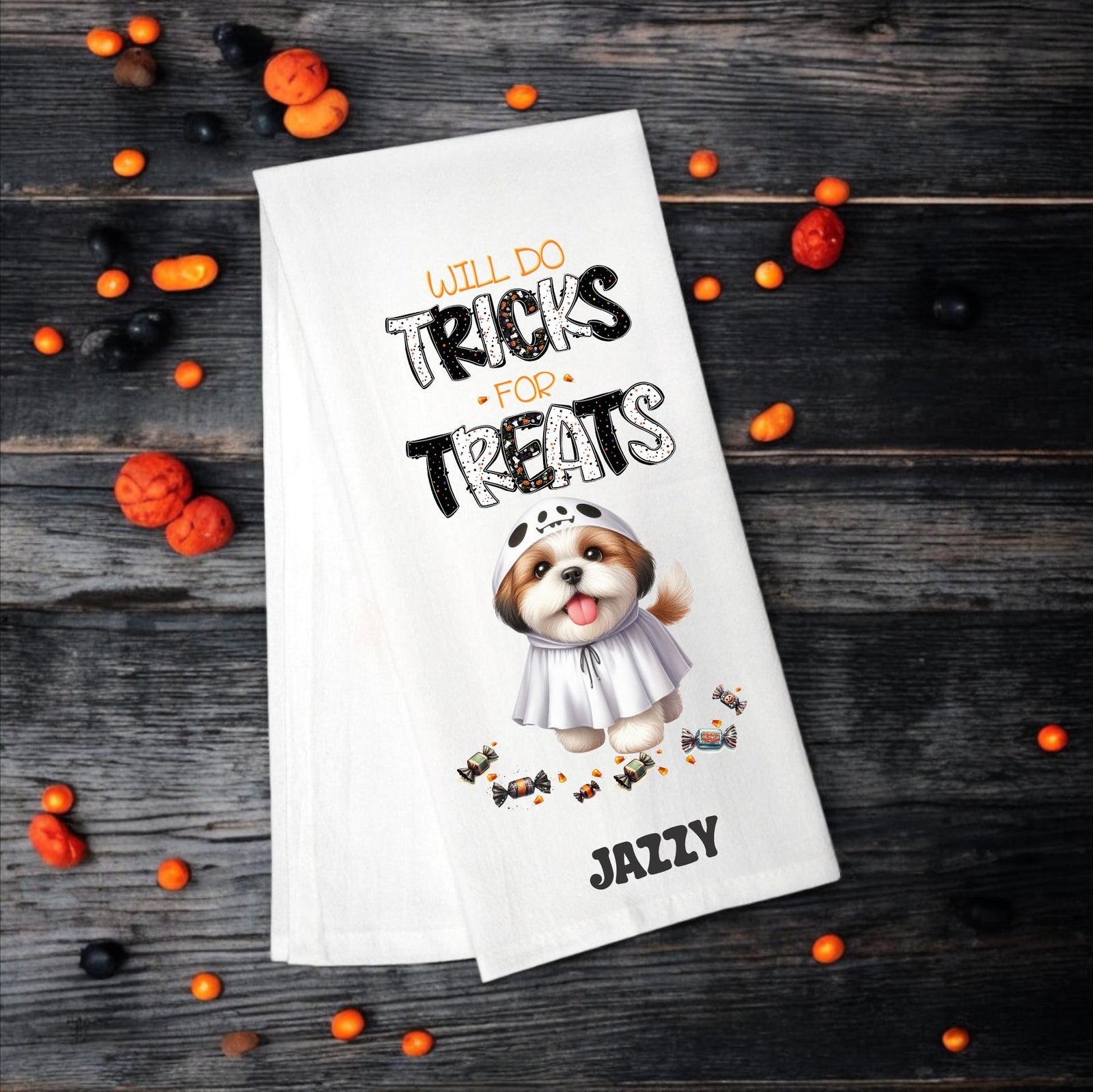 Shih Tzu - Will Do Tricks for Treats Tea Towel - Premium Kitchen Towel from Pat's Monograms - Just $14.95! Shop now at Pat's Monograms