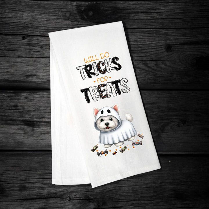 Westie - Will Do Tricks for Treats Tea Towel - Premium Kitchen Towel from Pat's Monograms - Just $14.95! Shop now at Pat's Monograms