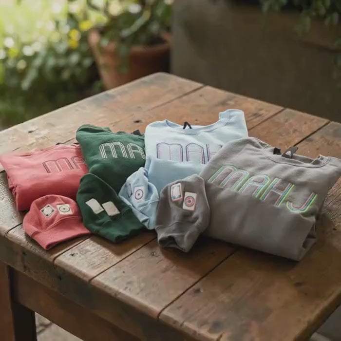 Mahjong Crewneck Sweatshirt with Retro Embroidery