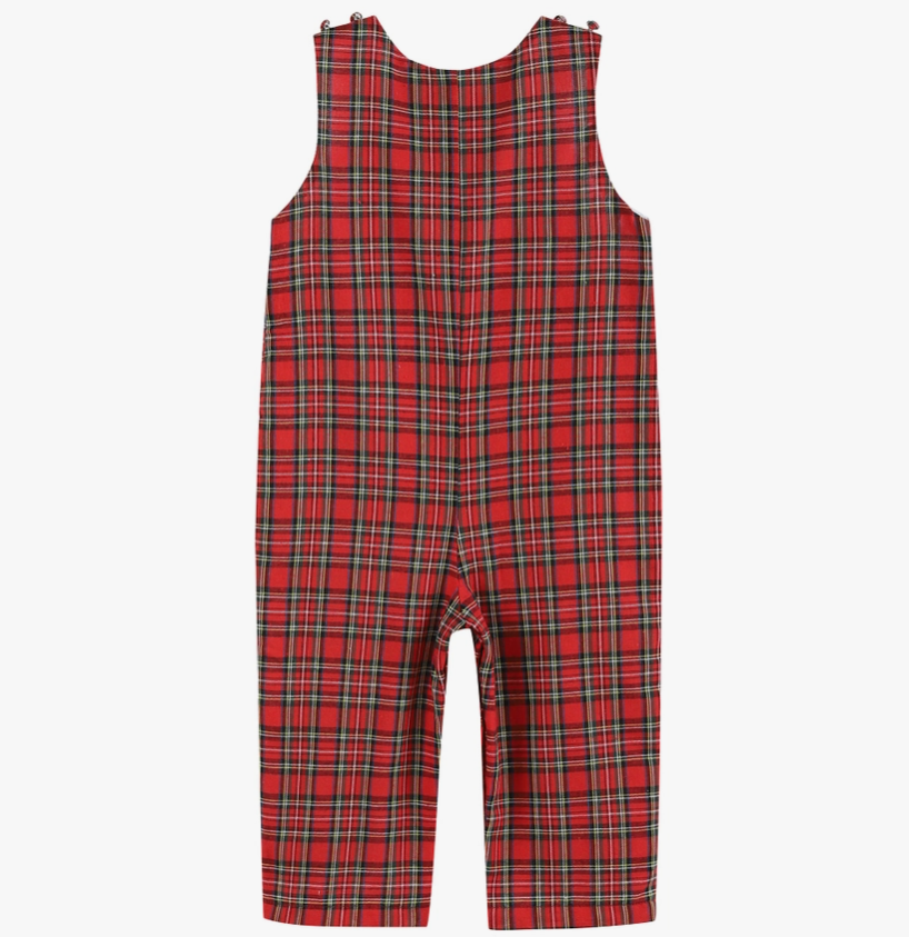 Red Christmas Plaid Santa Sleigh Smocked Overalls - Premium  from Lil Cactus - Just $34.95! Shop now at Pat's Monograms