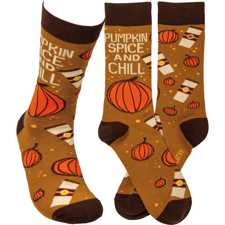 Pumpkin Spice and Chill - Premium Socks from Primitives by Kathy - Just $7.95! Shop now at Pat's Monograms