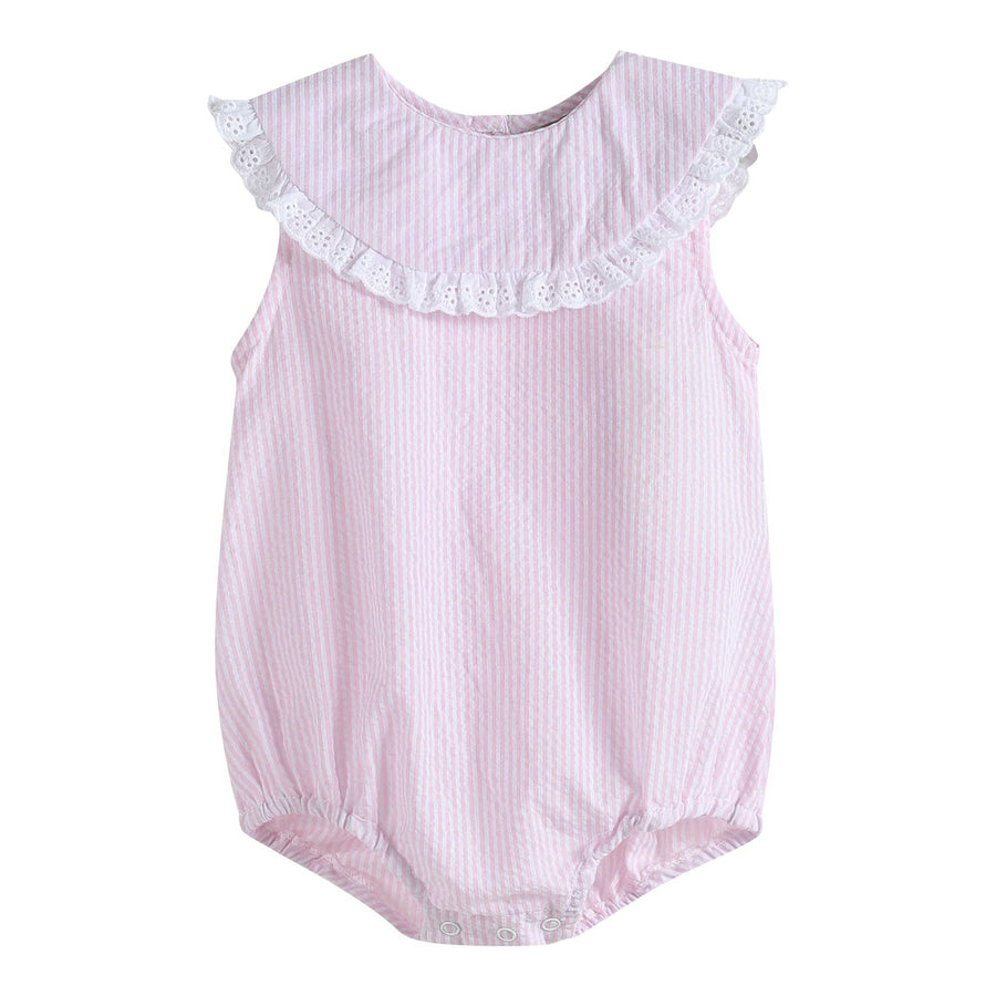 Classic Light Pink Seersucker Collared Baby Bubble Romper - Premium Baby & Toddler Outfits from Lil Cactus - Just $34.95! Shop now at Pat's Monograms