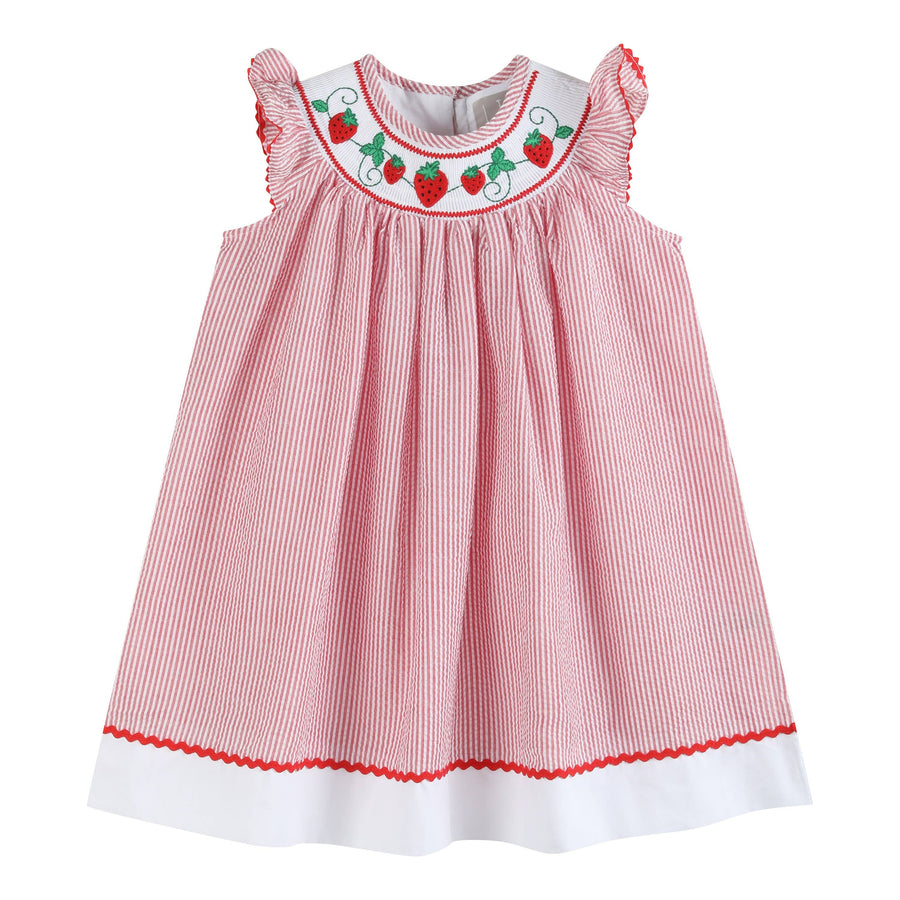 Red Seersucker Strawberry Smocked Bishop Dress - Premium Baby & Toddler Dresses from Lil Cactus - Just $39.95! Shop now at Pat's Monograms