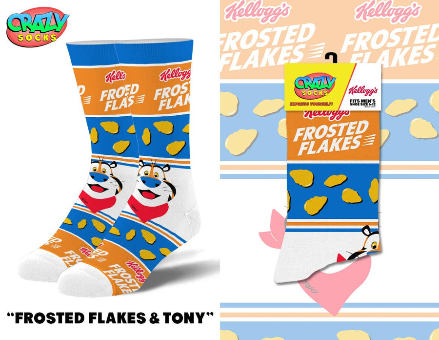 Frosted Flakes & Tony - Mens Crew Folded - Premium Socks from Crazy Socks - Just $7! Shop now at Pat's Monograms